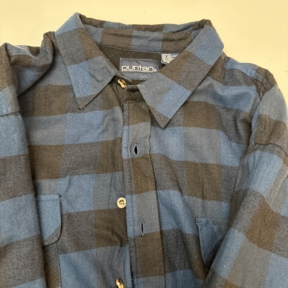 Puritan Men's 3XL Blue Black Plaid Fleece Lined Flannel Shacket. 3805